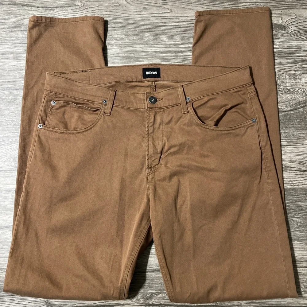 Hudson Blake Slim Straight Zip Fly Brown Men's Chino Flat Front Pants Size 36x35